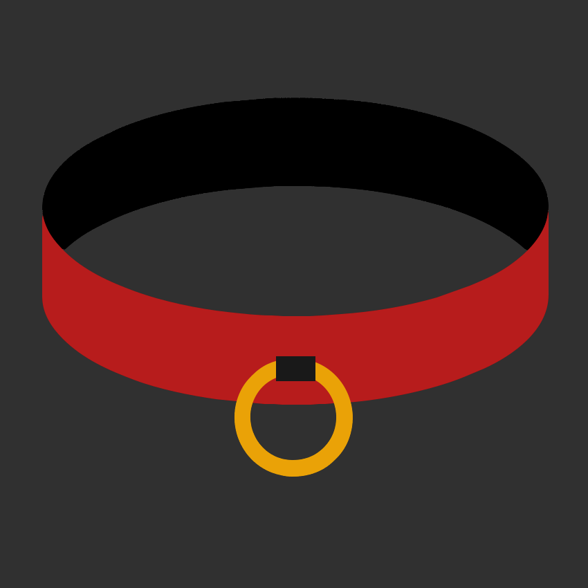 Red collar on a grey background with a gold ring