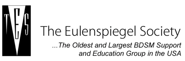 A rectangle split by a downward pointing triangle in the center with the letters T, E, and S in each segment, alongside the words The Eulenspiegel Society, the oldest and largest BDSM support and education group in the USA